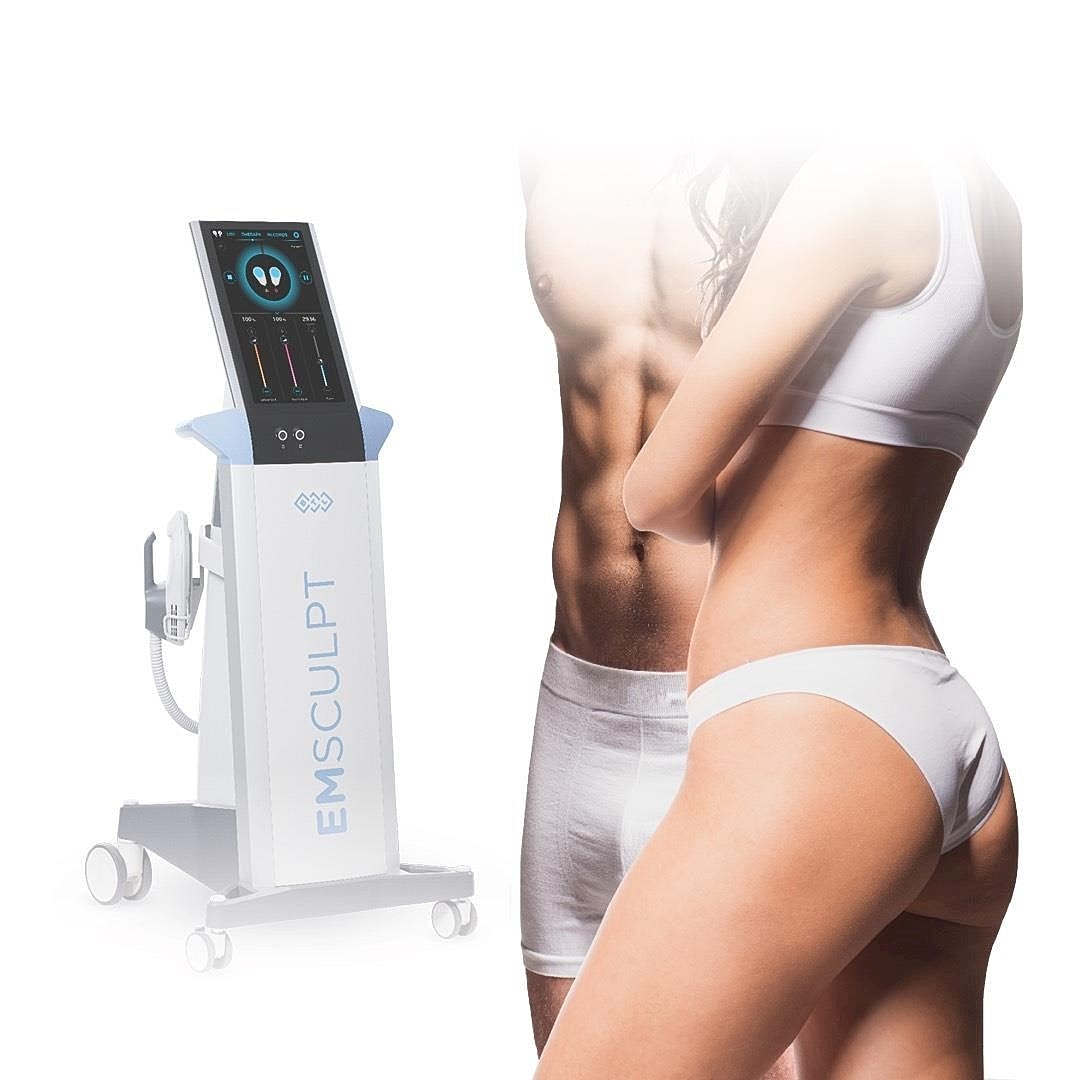 EMSCULPT body contouring machine with models.